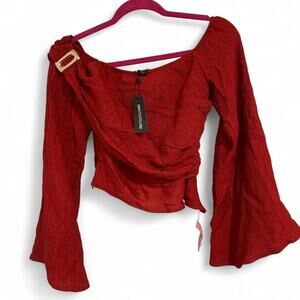 Prettylittlething Tomato Red Off Shoulder Long Sleeve Size Small NWT